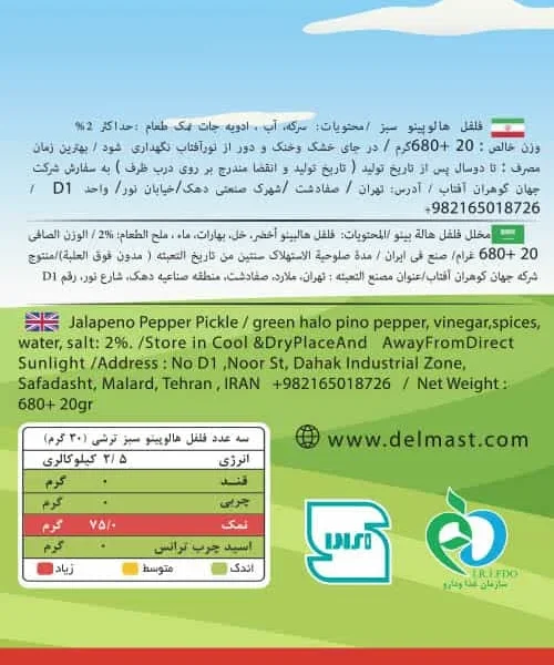 Delmast Jalapeno Pepper Pickle Info