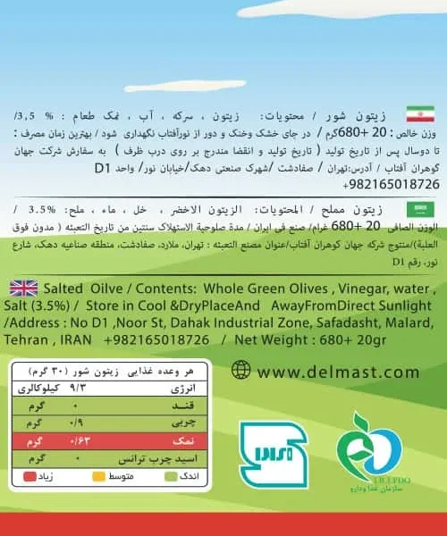 Delmast Pitted Olive Pickle Info