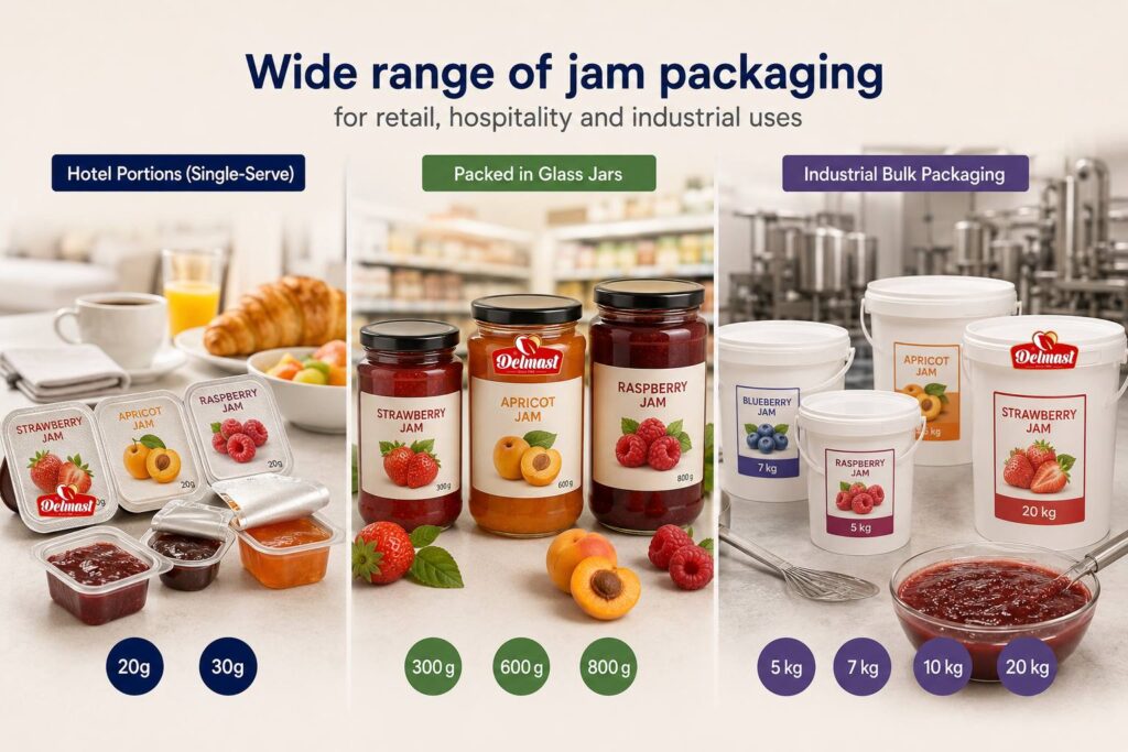 Wide range of jam packaging for retail, hospitality and industrial uses